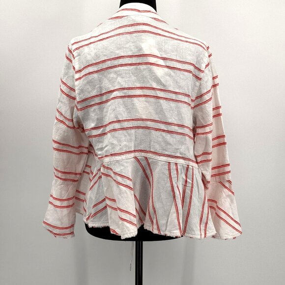 Tommy Bahama Linen Jacket Womens NEW M Marcella Stripe Bell Sleeve Pink - Picture 7 of 7